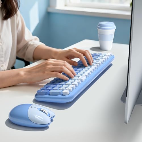 Image of KNOWSQT Wireless Keyboard and Mouse Combo - Blue-Gradient 2.4G Full-Size Typewriter Cute Colorful Keyboards - USB Plug and Play, for Windows, Laptop, Computer, PC, Desktop