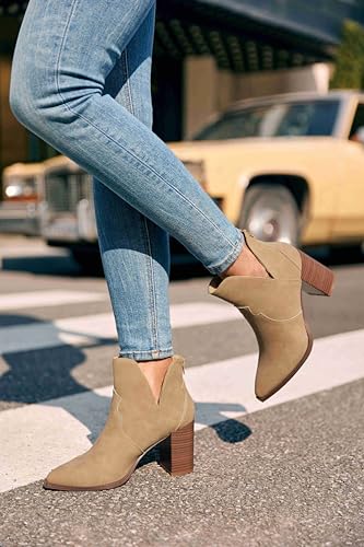 Coutgo Womens Cutout Ankle Boots Pointed Toe Chunky Heel Booties Back Zipper Slip on Western Boot Shoes3