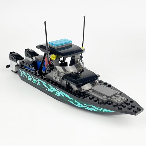 City Police Speed Boat Building Blocks Sets,City Fire Rescue Boat、Guard Boat 、Patrol Boat,Creative Building Bricks Compatible with Lego, Fun Gift or Pretend Play Toy for Kids (Speedboat-01 93PCS)