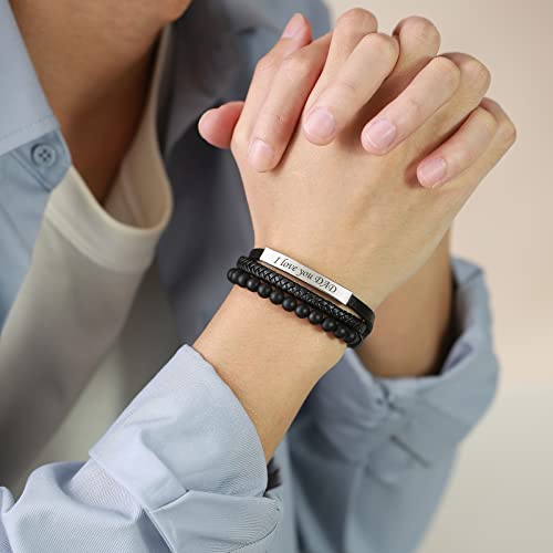 Mens Bracelets Beads Black - Mens Leather Bracelet Onyx Bead Braided Wristbands Gift for Boyfriend Birthday Graduation Fathers Day Christmas 7 Inches - Image 4