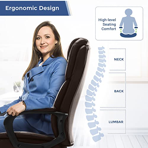 Zunmos Home Office Executive Desk High Back Computer Adjustable Height And Swivel Task Lumbar Head Support Chair, Leather Black #TOP1