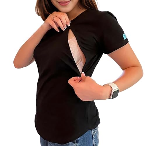 Image of Premium Cotton Nursing Top for Breastfeeding - Comfortable, Stylish T-Shirt with Hidden Zippers