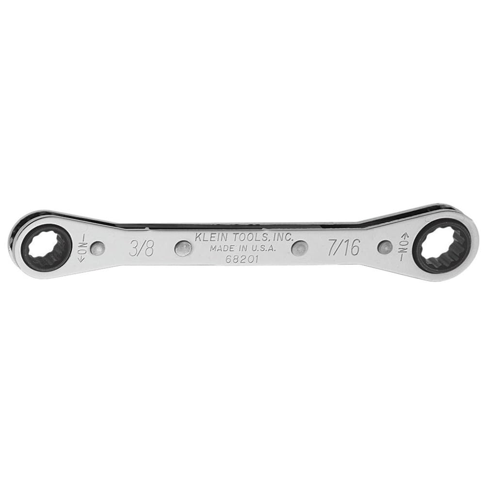 Klein Tools 68201 Ratcheting Box Wrench, Made in USA, 3/8-Inch x 7/16-Inch with Reverse Ratcheting and Chrome Plated Finish