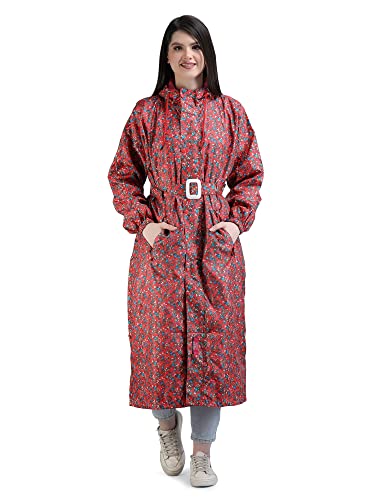 Image of Super Women's Reversible Long Waterproof Raincoat With Hood, Belt And Carrying Pouch For Ladies (NL 222)