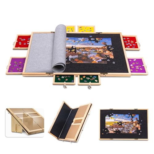 Becko US 2000 Pieces Jigsaw Puzzle Board, Foldable Board with 8 Colored Sorting Trays, Tilted Adjustable Angle Up to 30°, Large Puzzle Pieces Storage with Protective Cover