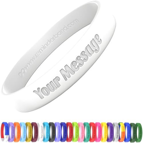 Reminderband Pulsera clásica personalizada 100% silicona - Pulsera de goma de silicona personalizada - Personalizada para promociones, eventos, regalos, apoyo, Hombres, mujeres, niños
