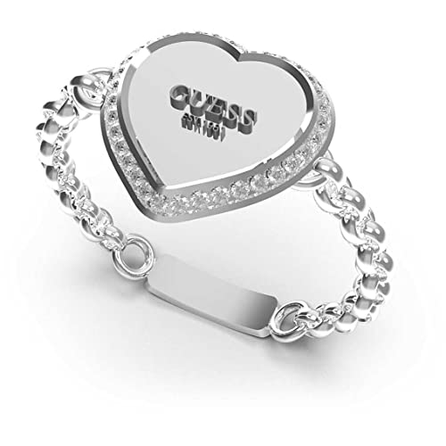 GUESS Damenring aus der Kollektion Fine Heart Siegelring aus versilbertem...