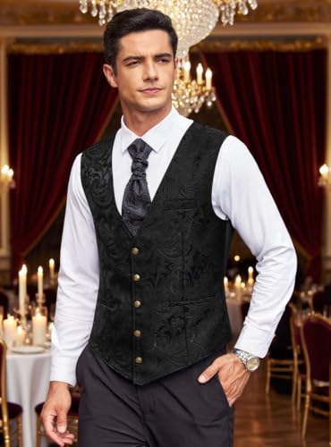 COOFANDY Mens Paisley Tuxedo Vest Victorian Steampunk Gothic Suit Vest Slim Fit V-Neck Waistcoat3
