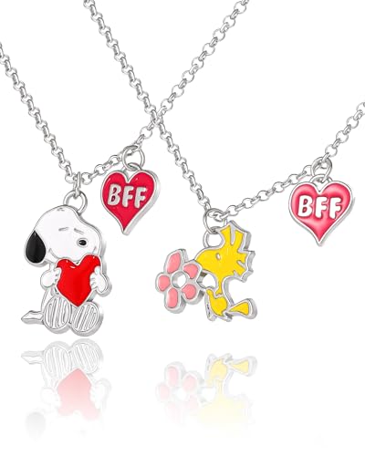 Peanuts Snoopy and Woodstock Best Friends Necklaces for 2 with BFF Charms Official License,...
