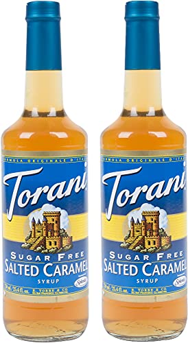 Torani Sugar-Free Salted Caramel Flavour Syrup, 750ml bottle, 2 Pack light brown