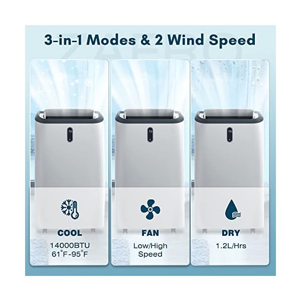 Zafro portable air conditioners14000 btu air conditioner for room up to 700 sq ft3 in 1 portable ac unitcool dehumidifier fan modes portable ac with remote controlwhite  urban country home decor