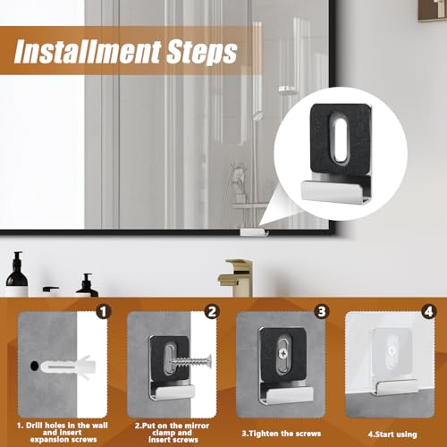 Image of 8 Packs Metal Mirror Holder Clips, Silver, with Rubber Pads | 1 /4 inch Heavy Duty, Mirror Hanging Kit, With Screws, Billboard Display