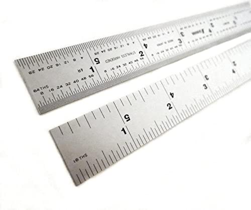 Shinwa 36 Inch Rigid Stainless Steel Machinist Ruler 4R Graduations (1/64, 1/32, 1/16, 1/8) Satin Chrome Finish