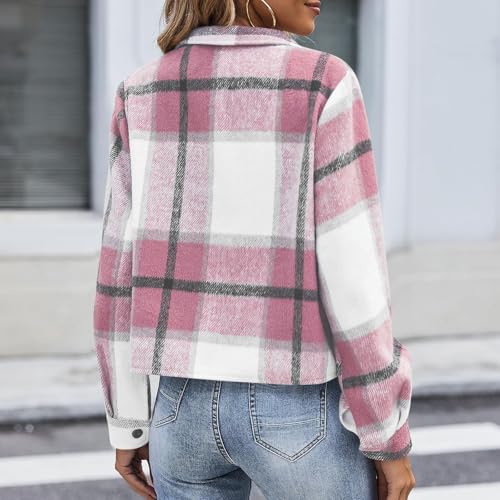 Cropped Shacket for Women Casual Long Sleeve Plaid Shirts Jacket Fashion Button Down Cropped Shacket Jackets3