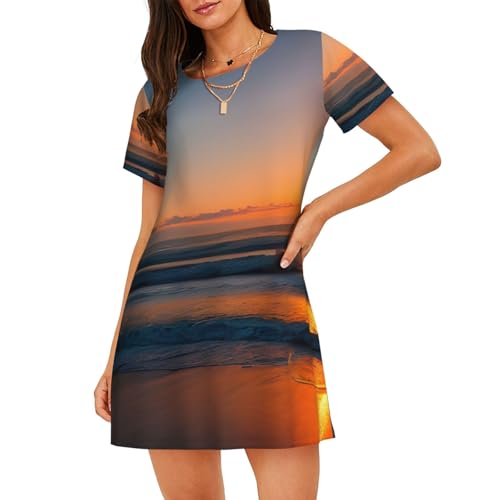Robe de nuit légère manches courtes femme imprimé océan pyjama été
