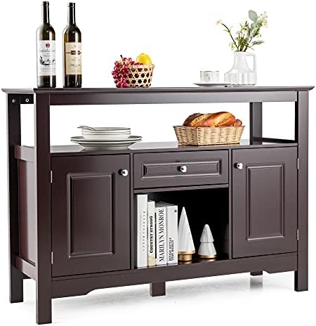 LOKO Buffet Cabinet with Storage, Bar Cabinet with Removable Wine Rack, Buffets & Sideboards with Various Storage Space, 46 x 16 x 32.5 inches (Espresso)