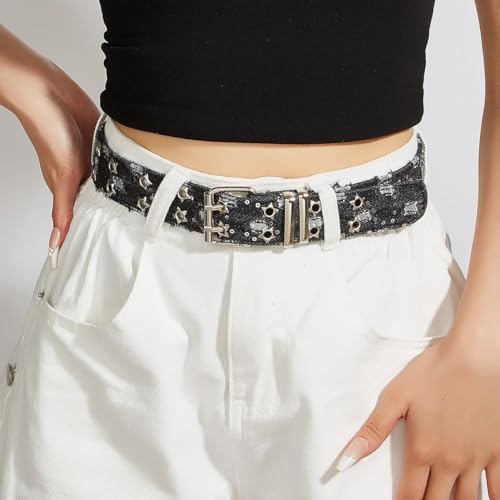 CYee Women Punk Gothic Belt Fairy Grunge Waist Belt Y2K Double Grommet Waistband Altnertive Star Buckle Accessories4