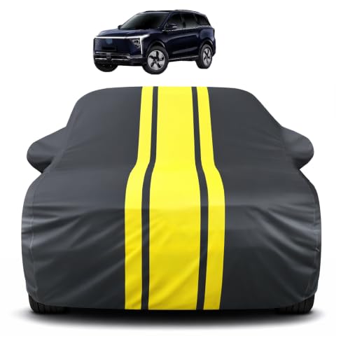 Image of Auto Hub Car Cover Compatible with Mahindra XEV 9S with Mirror Pocket, Soft Cotton Lining, 9S Car Cover Waterproof - Yellow-Black