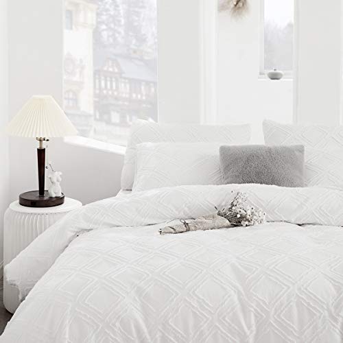 Tealp Bohemian Tufted Tassels Doona Duvet Cover Set Queen, 100% Washed Microfiber Bedding Sets, Boho Tufted Duvet Cover Set For Girls Women Teens, Comforter Cover With Zipper Closure & Corner Ties #TOP21