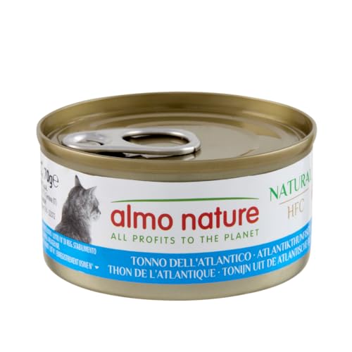 Almo Nature HFC Natural - Nassfutter für ausgewachsene Katzen - Atlantischer Thunfisch - Human Grade, Glutenfrei & Monoprotein - 6 x 70g