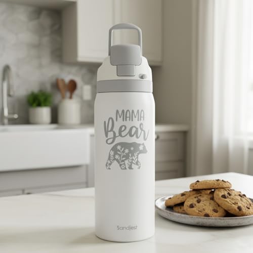 Image of Mom Insulated Stainless Steel Water Bottle with Straw for Sports and Travel, Mama Bear, 32oz, Gifts for Women Mother's Day Birthday Christmas
