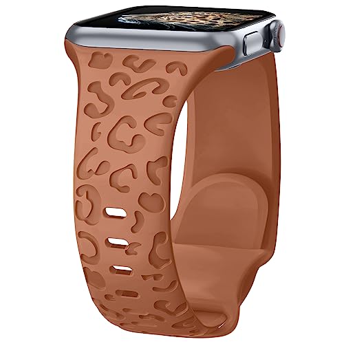 Photo 1 of Alibaydoo Leopard Engraved Silicone Watch Band for Apple Watch Band 38mm 40mm 41mm 42mm 44mm 45mm Women Men,Waterproof Cheetah Sport Strap Wristbands for iWatch Series 8 7 6 SE 5 4 3 2 1