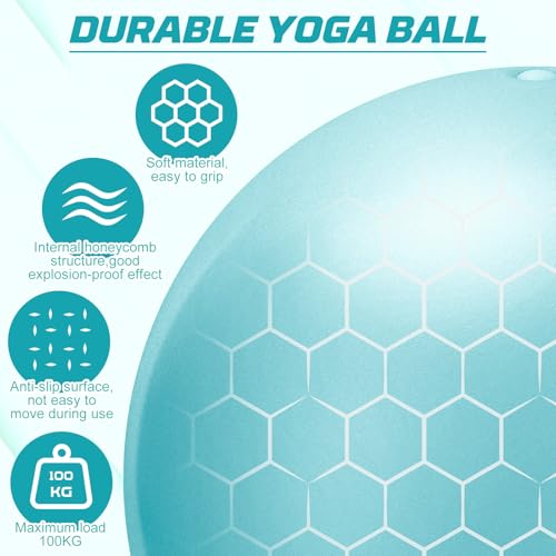 jjshund 25cm Pilates Ball, 9,8 Inch Small Exercise Mini Yoga Ball Gym Ball for Home Gym Pilates, Yoga, Balance, Stability, Core Training, Stretching with Inflation Straw (Teal) - Image 4