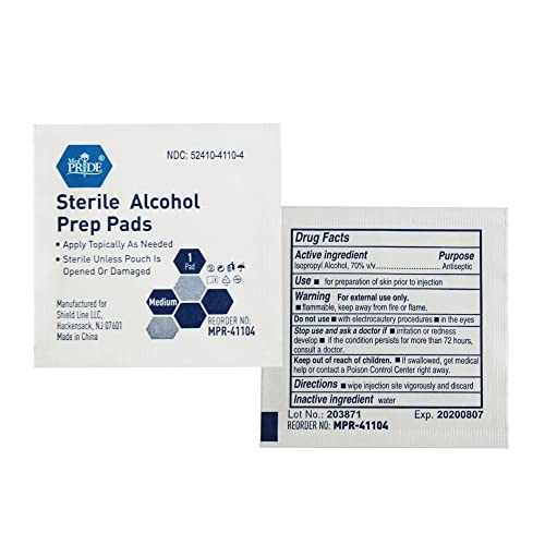 Med Pride Alcohol Prep Pads| 200 Pack| Medical-Grade, Sterile, Individually-Wrapped, Isopropyl Cotton Swabs| Disposable, Medium Square Size, 2Ply, Latex Free & Antiseptic| For Medical & First-Aid Kits #TOP2