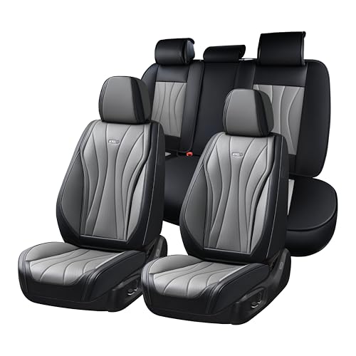 Image of Coverado Car Seat Covers, 5 Seat Front and Back Seat Covers, Waterproof Seat Cover Full Set, Leather Seat Cover for Cars, Car Seat Protector, Car Seat Cushion Universal Fit for Most Cars (Black&Gray)