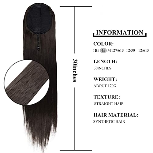 Fashion Icon Straight Ponytail Hair Extension Drawstring Long Hairpiece Brown Ponytail Clip In Hair Extension Ponytail Synthetil Hair Extensions Pony Tails For Women （#4, 30Inch ） #TOP1