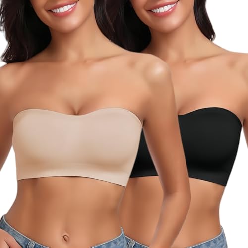 Image of LEYSHE Strapless Bra for Women Bandeau Bras Seamless Wireless Padded Bandeau Top Non-Slip Tube Top