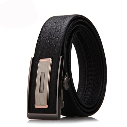 JSEIAJB Men's Automatic Buckle Cowhide Belt Men's Genuine Leather Belt and Pants Belt(110cm)