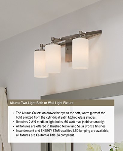 Image of Generation Lighting 4424602-962 Alturas Wall /Bath Vanity Style Fixture, Two - Light, Brushed Nickel, 100 Total Watts, 9.062 Inch Height, 13.56 Inch Wide, Steel Construction