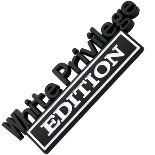 Image of White Privilege Edition Emblem with Strong Adhesive, Car Emblem 3D Badge Decal Car Truck Replacement Compatible with Universal Vehicle, Truck, SUV (Black White)