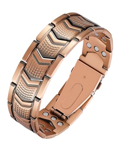 Jeracol kupferarmband herren,3 row kupferarmband mit magneten,99,99% massives Kupfer, verstellbare Größe und Schmuck-Geschenkbox