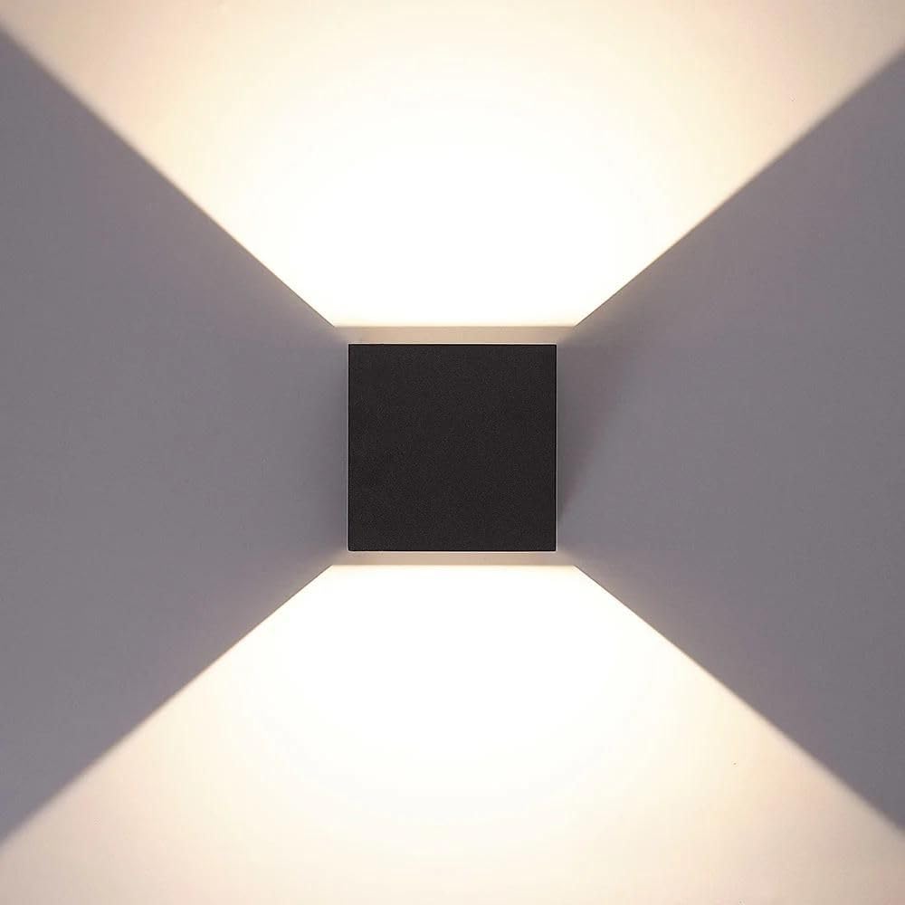HOFTRONIC - Kansas XL - LED Wandleuchte Cube - Up and Down - Schwarz - 20 Watt 914 Lumen - IP65 Wasserdicht für innen, außen und bad - LED Außenleuchte