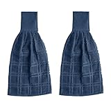 Blue Needles Hanging Kitchen Towels - Blue 100% Cotton Solid Kitchen Tie Towel, Set of 2 Hand Dish Cloth with Hanging Loops 9 x 17 Inches, Absorbent, Super Soft, and Fast Drying Home Essential