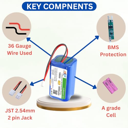 Image of HKN 7.4V 4000mAh Li-ion Rechargeable Battery Pack JST-XH 2.54 /2P Plug Lithium-ion Batteries for Electronics Products Toys Lighting, Bluetooth Speaker and Equipment (4000, Milliamps)