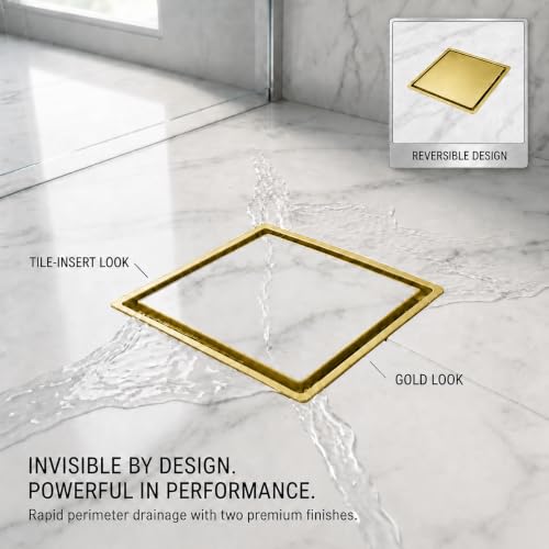 Image of Tapsa Tile Insert Floor Drain | 304 Stainless Steel | Invisible Shower Drain Channel | Shower Drain Channel | Water Drain Channel | with Cockroach Trap. (5X5, Gold Tile Insert Floor Drain 20 mm)