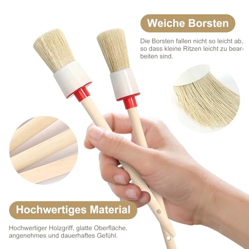 6 Stück Borstenpinsel, Pinsel Rund 20mm/ 25mm/ 30mm Professionelles Naturholz Rundpinsel Ringpinsel Naturborstenpinsel für Wänden