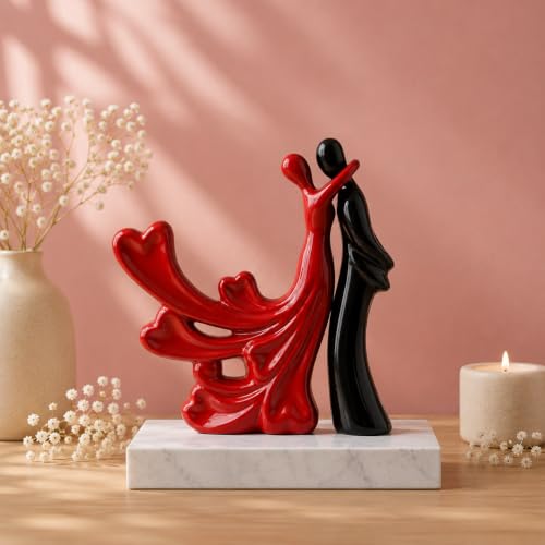 Image of Beautiful Home Decor Hugging Couple Figure | Ceramic Home Decor Statue - (Set of 2, Red Black)