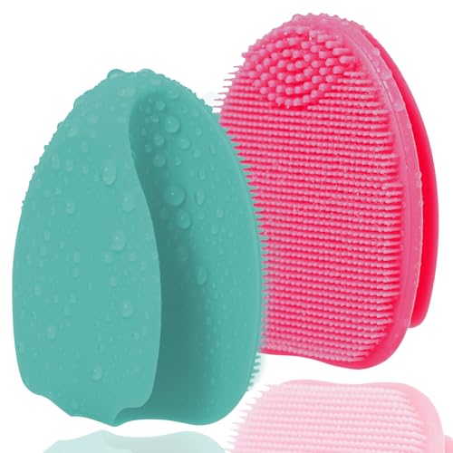 Image of Soft Silicone Face Scrubber,2 Counts Facial Cleansing Brush,Facial Exfoliation Scrub for Massage Pore Cleansing Blackhead Removing Deep Scrubbing for All Kinds of Skins (Green+Pink)