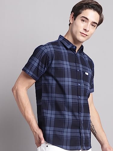 Image of Majestic Man Men Cotton Checkered Half Sleeve Slim Fit Casual Shirt