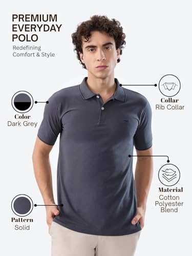 Image of Park Avenue Men Slim Fit Solid Pattern Cotton Polyester Blend Half Sleeve Polo Neck Casual T-Shirt
