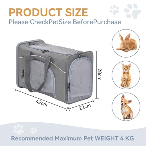 Petsfit Transporttasche Katze & Hundetasche Flugzeug | Flugtasche für Hunde & Transportbox Katze | Flugtaugliche Haustiertasche | Sicherer Transport in Auto, Flugzeug und Bahn, S/Grau