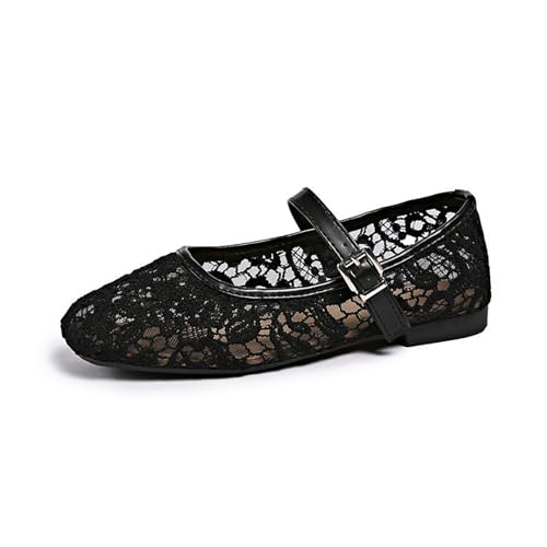 Zapatos planos Mary Jane de encaje negro: comodidad elegante para tus pies