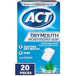 ACT Dry Mouth Moisturizing Gum, 20 Pieces, With Xylitol, Sugar Free Soothing Mint