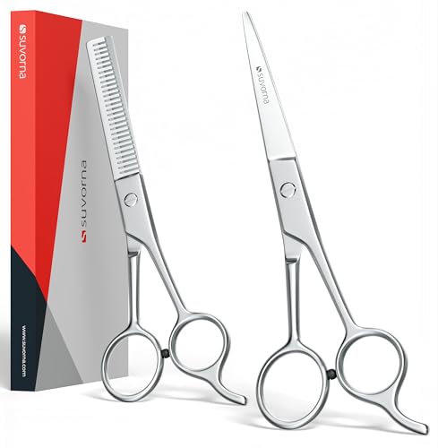 Ciseaux de coiffure Suvorna 6,5 ​​pouces avec ciseaux à effiler pour coiffeurs et barbiers - Ciseaux de coiffure pointus en acier inoxydable pour la coupe et le dégradé