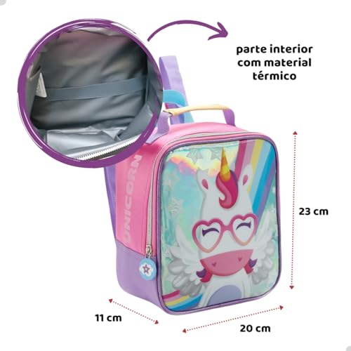 Kit Mochila De Rodinha Unicórnio Infantil Menina Escolar Com Lancheira Térmica e Estojo