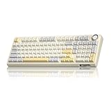 SOLAKAKA KI99 Pro 96% Wireless Gaming Keyboard, RGB Creamy Keyboardw with Knob, Hot-Swappable Pre-Lubed Switches, Gasket Structure Mechanical Keyboards (Beige-White, Non-Silent Version)
